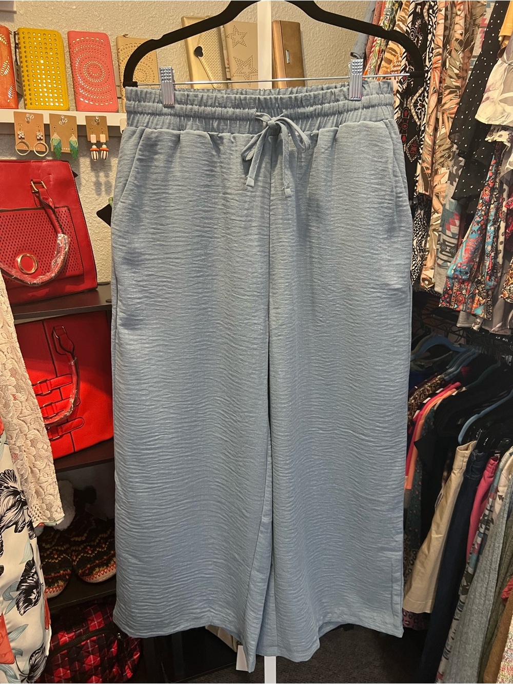 Zenana Outfitters Soft Dusty Blue Elastic Waist Pants